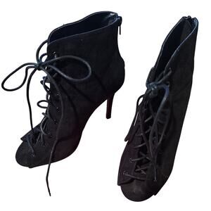 Charlotte Russe Open Toe Heeled Bootie Lace Up Faux Suede , Size 9
